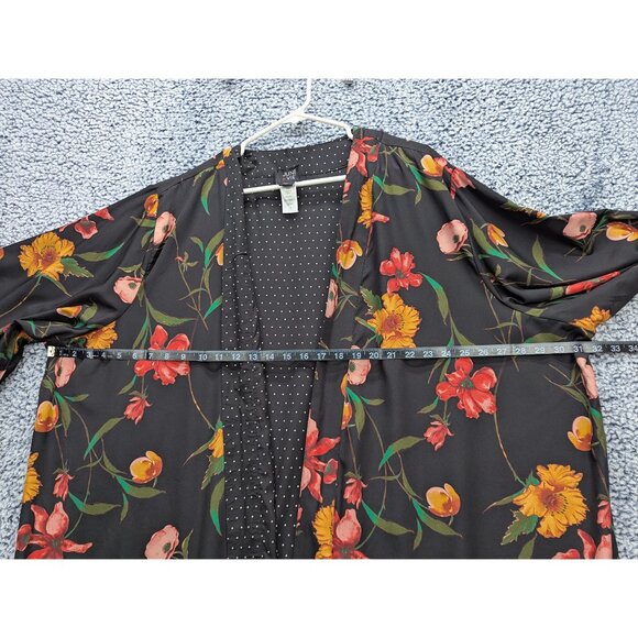 June + Vie Floral Reversible Kimono Duster Size 1X 22/24 Polka Dot Satin Black - Picture 9 of 12